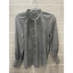 J. Crew ruffle neck button-down blouse size 00 Black And White Check